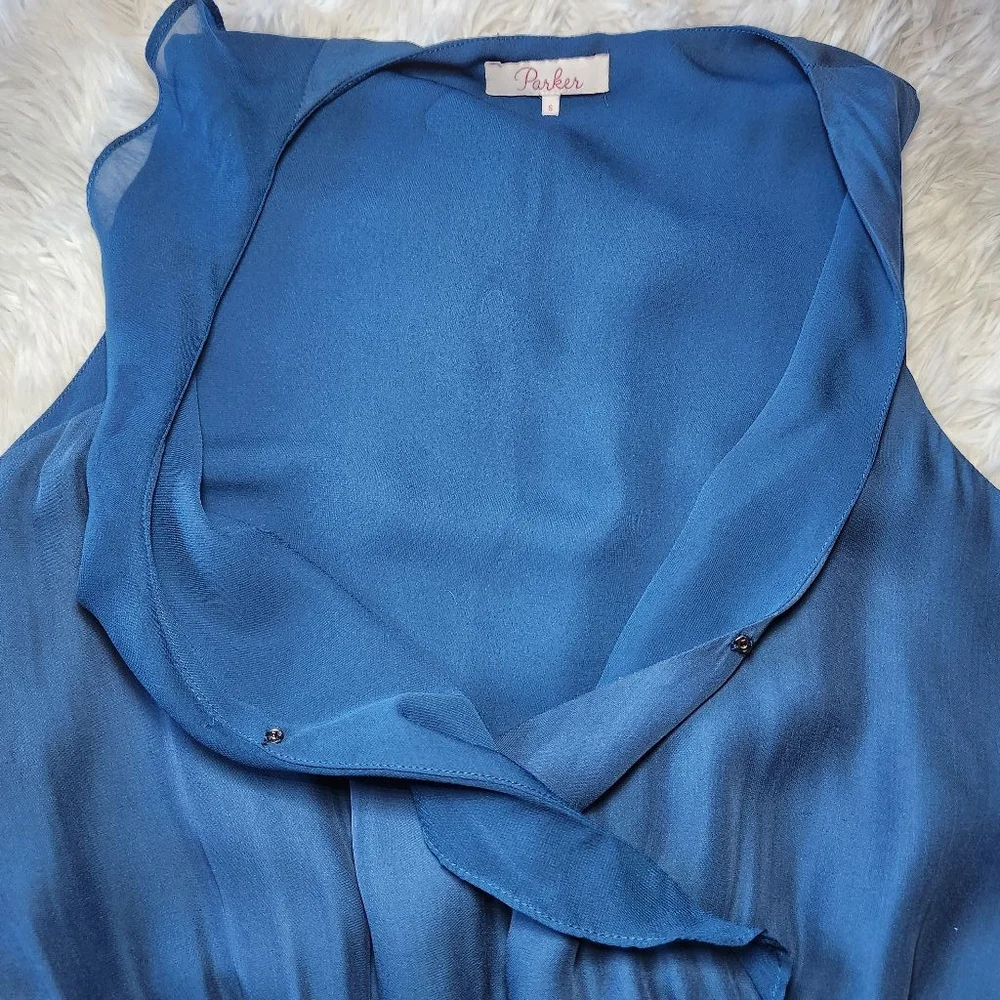 Parker Silk Blend V Neck Ruffle Mini Dress - Picture 13 of 13